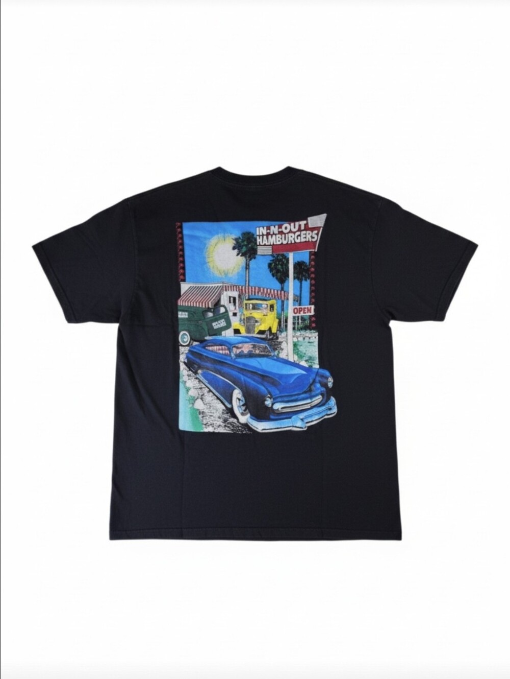 In N Out Burger Mens Large Black Graphic T Shirt Classic Cars California Graphic